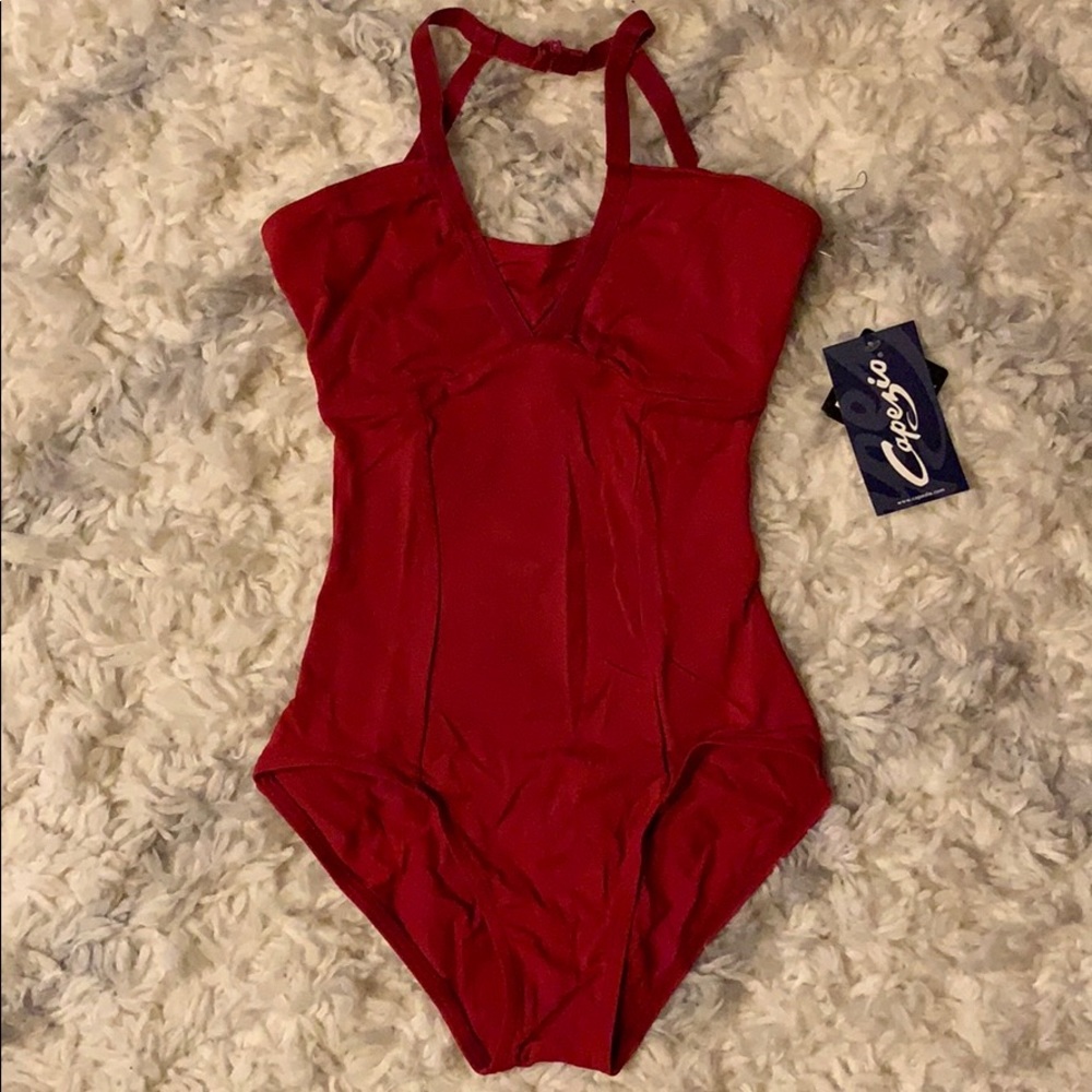 Red Capezio halter leotard